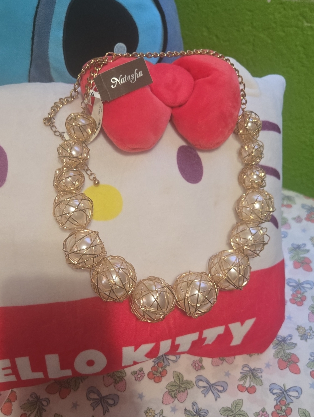 Natasha Couture Gold Wire Pearl Orb Necklace
